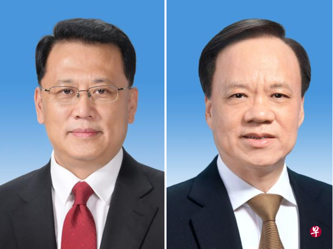 今年60岁的袁家军（左）是近年在中国政坛崭露头角的“航天系”官员。陈敏尔（右）是中共总书记习近平的浙江旧部。（新华社）