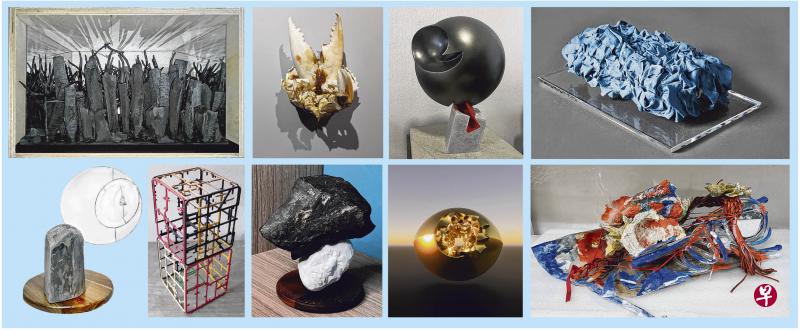 受邀参展“鞋盒雕塑双年展2023”的其中九件迷你雕塑。（受访者提供）
