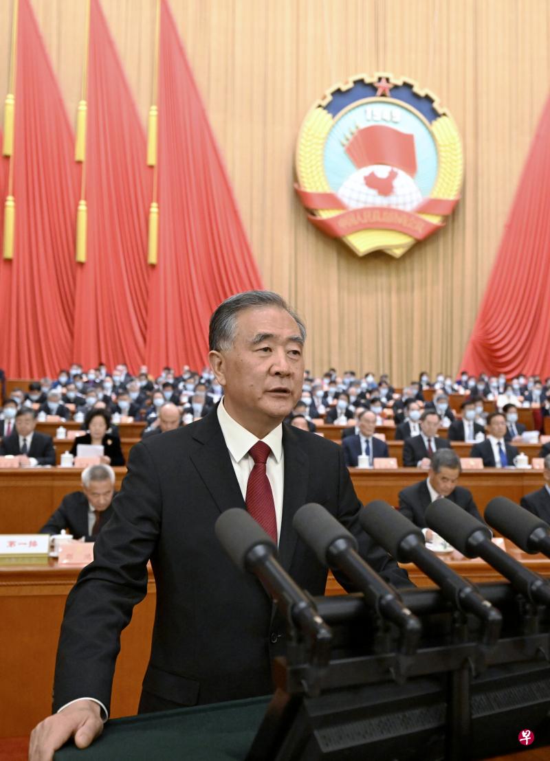 在去年10月中共二十大后卸任政治局常委的汪洋，3月4日在中国全国政协会议开幕式，最后一次以全国政协主席身份作工作报告。（新华社）