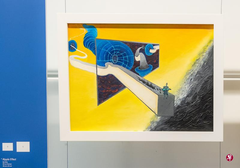 樟宜监狱视觉艺术中心从1000多个作品中选出画作、陶瓷和手工艺品共51件，送往维也纳参展。图为尼克的作品“Ripple Effect”。（监狱署提供）