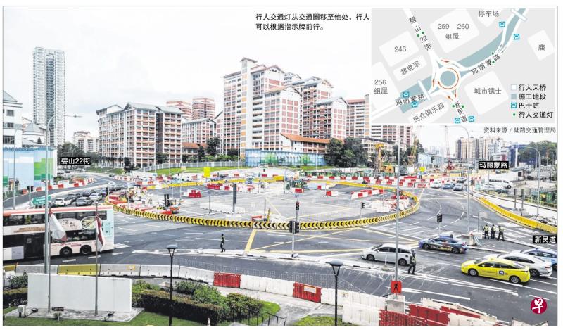 玛丽蒙民众俱乐部附近的交界处下来一年多会改用设有交通灯的临时交通圈。（卓祾祎摄）
