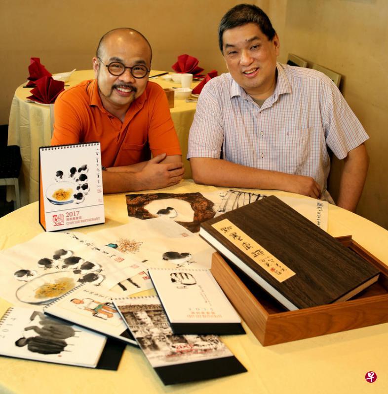 深利美食馆主厨蔡华春（左）与画家林仰章合作已有五年。