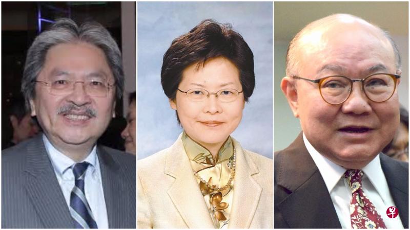 （左起）曾俊华、林郑月娥和胡国兴先后提交提名表。（互联网）
