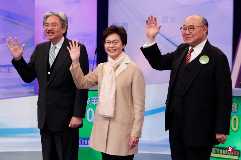 （左起）曾俊华、林郑月娥和胡国兴中的其中一人将在明天成为香港新特首。（路透社）