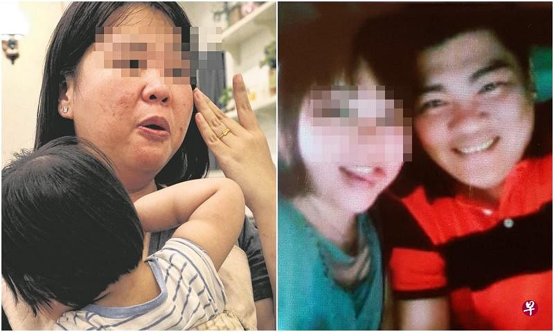 左图：林小姐如今带着女儿住在避难中心。（摄影/庄耿闻） 右图：林小姐和未婚夫合照。（受访者提供）
