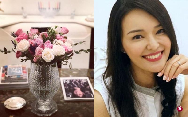 洪乙心在社交媒体分享婚戒、捧花照。（互联网）