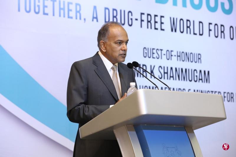 尚穆根昨天在第二届亚太禁毒论坛（Asia-Pacific Forum Against Drugs）上致辞。（中央肃毒局提供）