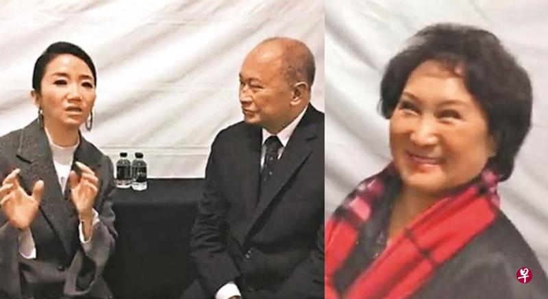 陶子（左图左）访问吴宇森，传吴太（右图）被吓到赶快离开。（互联网）
