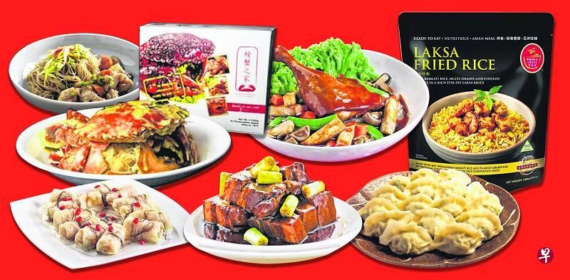 螃蟹之家、同乐集团、胜乐集团、 佳乐富集团、 百胜厨等商家纷纷推出一加热便可食用的“即食菜肴”，让客户在家准备团圆饭更方便。（各商家提供）