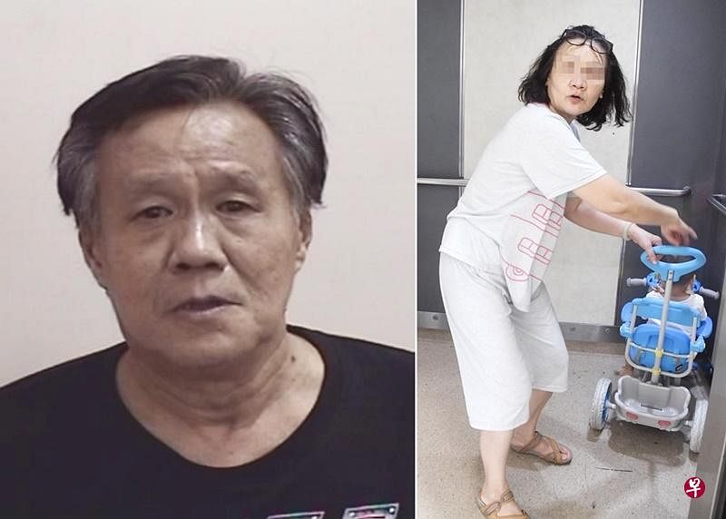 56岁的江芷萍（右）被陈瑞光抢走包包和纸巾。（档案照）