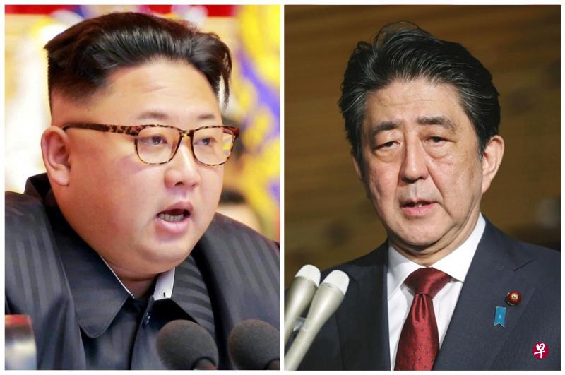 朝鲜领袖金正恩（左）、日本首相安倍晋三。（互联网）