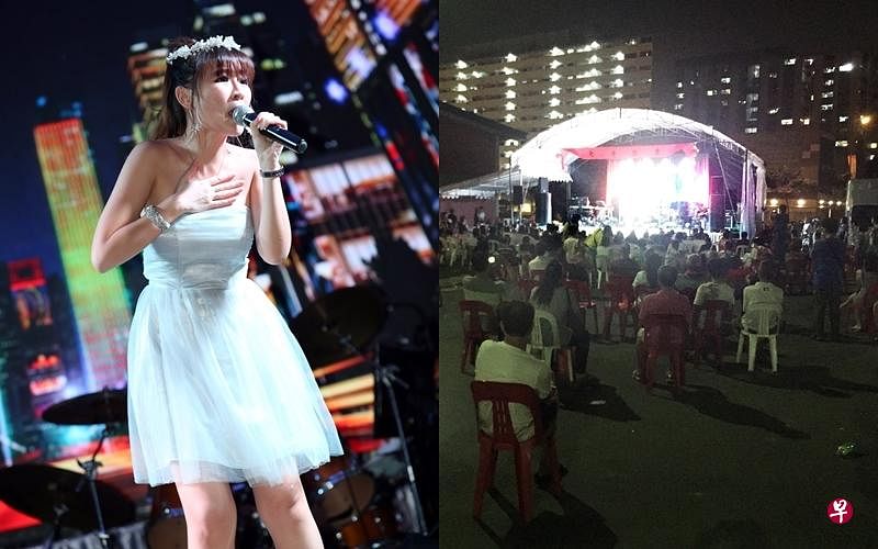 当悦芊菱（左图）最后一个登场演唱时，台下观众陆续离开，场面尴尬。（陈佩敏/黄志发摄）