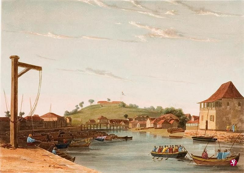 法国海军上将法兰斯·艾蒙巴黎的画作《新加坡1835》。（国家图书馆提供）