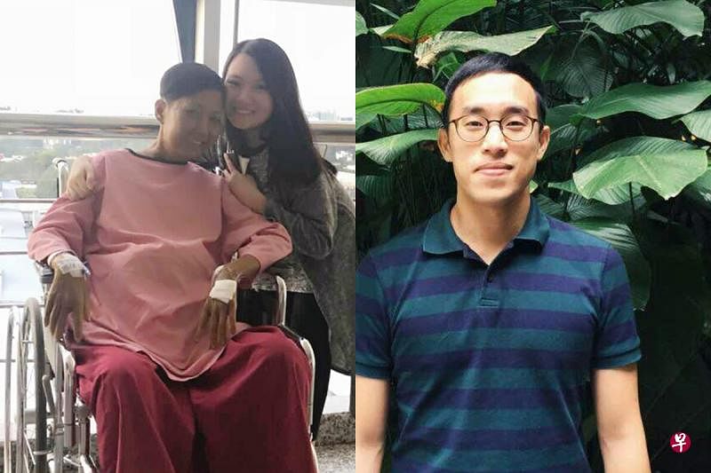 左图：女老师梁沣频（左）和独女郑紫晶。右图：得知老师急需换肝保命，陈泽融义无反顾地捐出肝脏。（受访者提供）