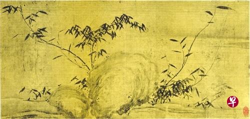 《潇湘竹石图》局部的特殊构图流露笔墨。