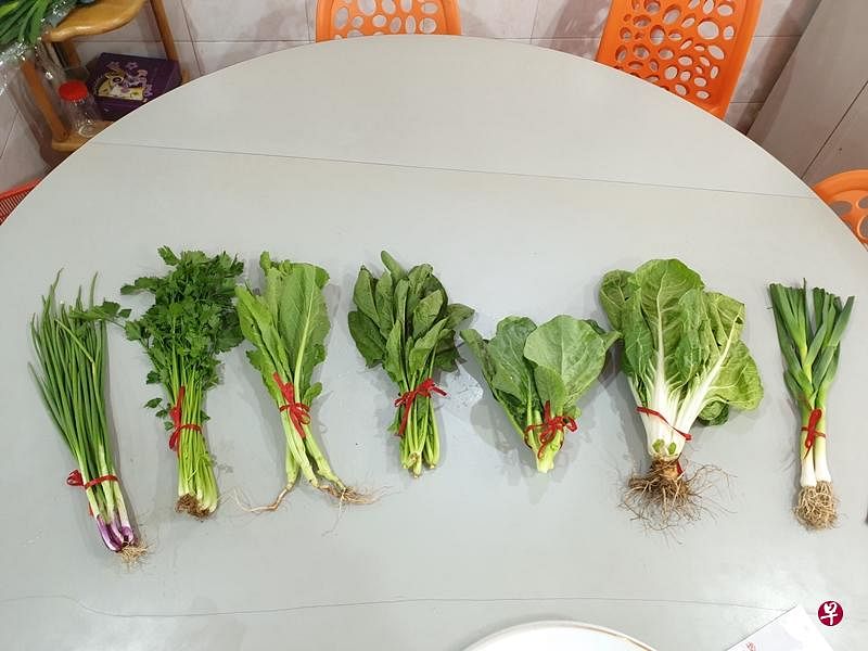 初七人日吃七样菜，分别有（依次序）葱、芹菜 、春菜 、波菜、芥兰、厚合和蒜。 （受访者提供）