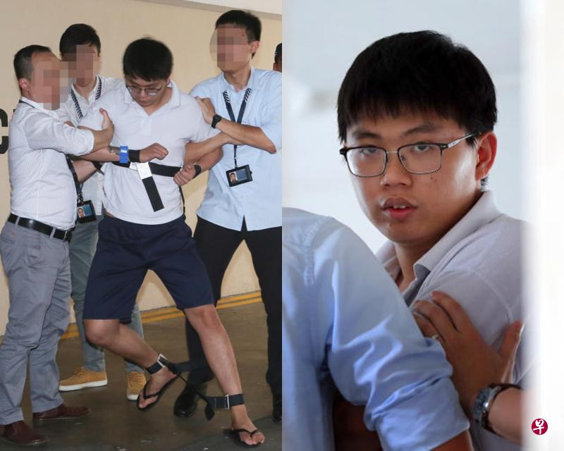 被告卓新安落网后被押回现场向查案人员重组案情。（档案照）