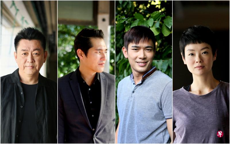 庹宗华（左起）、蓝正龙、黄俊雄、沈琳宸在拍摄《你那边怎样我这边OK》时接受记者探班采访。（严宣融摄）