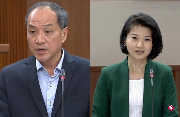 工人党前党魁刘程强（左）内政部兼国家发展部高级政务次长孙雪玲在国会辩论中交锋。孙雪玲指公众利益的“众”字有三个“人”，即部长面对来自人民、法庭和国会三方面的监督。刘程强则反驳指“众”字有一人在上，部长有权诠释公众利益和假信息，下指示要求删除或更正内容，不满部长决定者只能在事后通过法律途径上诉，部长作为如同“一把手”。（国会辩论视频截屏）