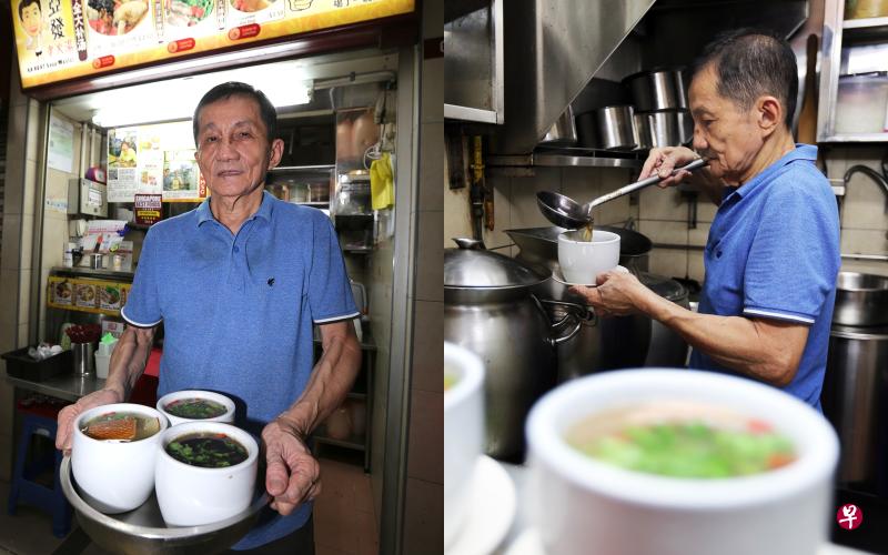 73岁的李益光说，每天工作15个小时真的很辛苦，但因 为爱吃又爱煮，打算做到不能做为止。（庄耿闻摄）