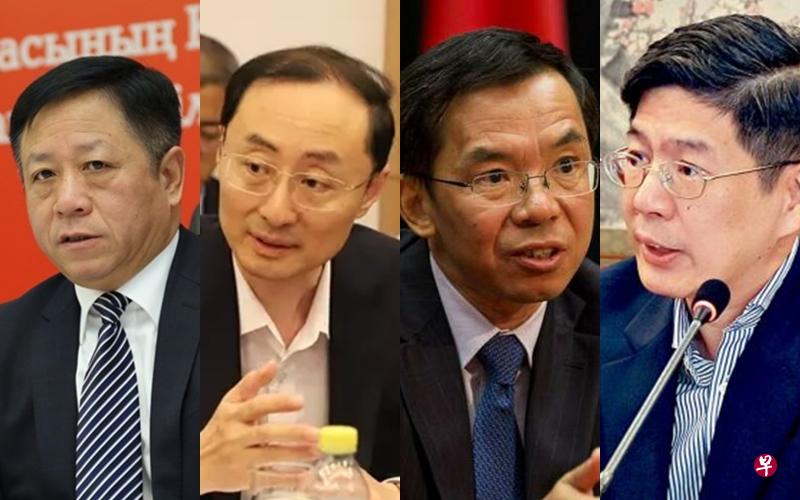 原副部长张汉晖（左起）将出任驻俄罗斯大使，政策规划司司长孙卫东出任驻印度大使，原驻加拿大大使卢沙野改为驻法国大使，外交部美大司司长丛培武则接替卢沙野职务。（互联网）