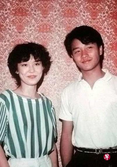 翁静晶（左）和张国荣合演《第一次》时，因对方的大动作，哭逃出片场。（互联网）