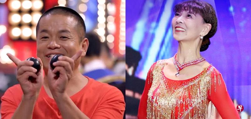 （左图）邱勇将神曲《满满的正能量》搭配健身球演出。（右图）优雅的78岁女舞者，完成托举、飞旋等高难度动作。（互联网）