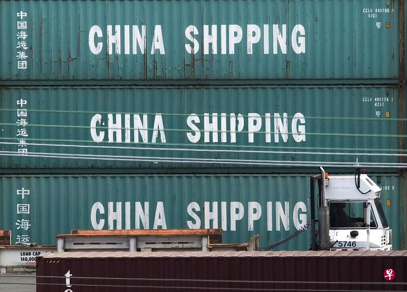 在洛杉矶港口的中国海运集装箱。（法新社档案照）