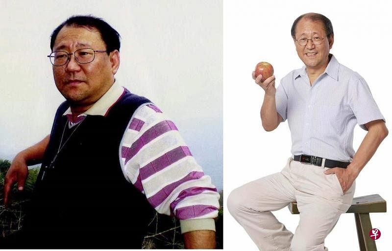 洪泰雄一度体重高达84公斤（左图），他如今保持体重在65公斤（右图）。（受访者提供）