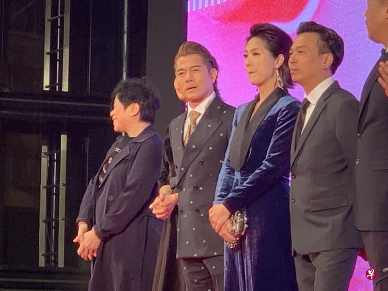 郭富城（左二起）、杨千嬅与导演黄庆勋为新作《麦路人》造势。（李亦筠摄）