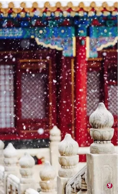白雪薄纱似的覆盖在南京古建筑群上。（互联网）