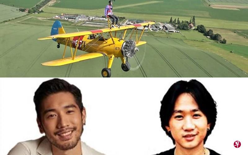 韩国综艺节目挑战高难度，艺人站上飞机机翼拍摄（上图）。台湾男星高以翔和香港乐团主唱黄家驹，都在参与综艺节目游戏时猝死。（下图，互联网）   