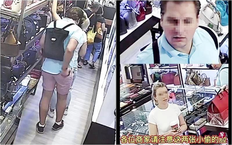 右：老板娘颜小惠公开画面，怒斥洋鸳鸯贼。左：男子事后将个人物品放进偷来的钱包中。（受访者提供） 