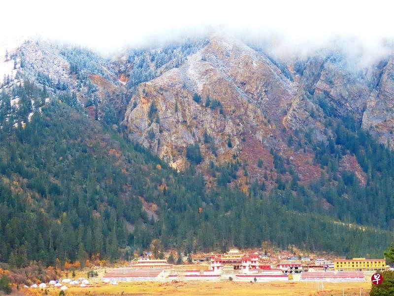 背倚巍峨大山的冷谷寺，气象万千。（彭飞摄）