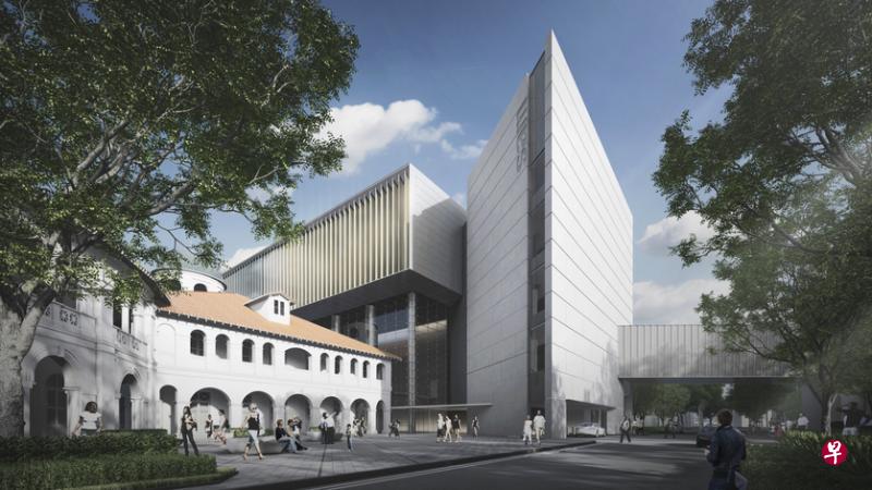 新加坡美术馆新建筑设计构思图展示美术馆最新的奎因街入口处及户外广场。