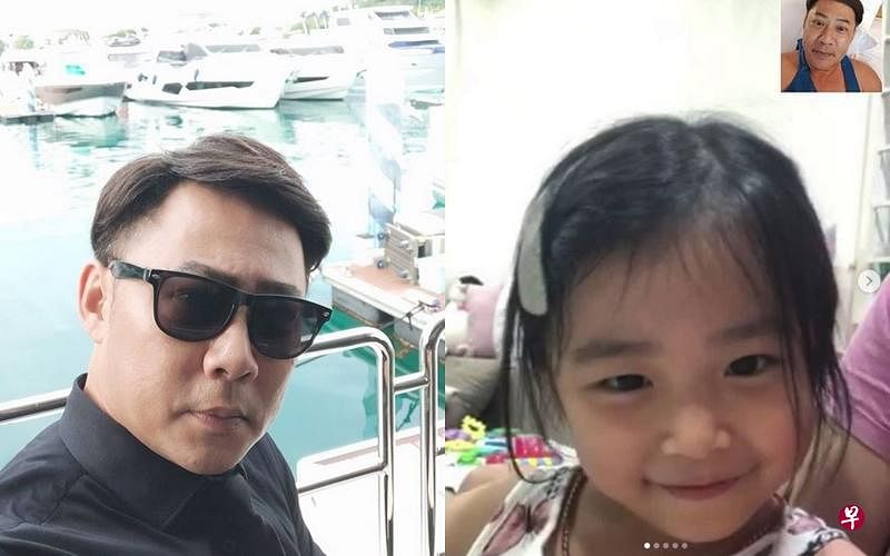 姚彣隆无法回新山与家人团聚，唯有透过视讯跟女儿（右图）聊天。（受访者提供）