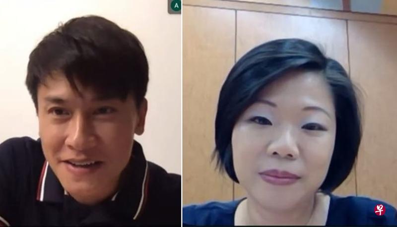 王建复（左图）和小猪、丽梅、伟龙和靖禾连线；沈颖（右图）昨与UFM 100.3DJ面簿连线。（UFM100.3提供）