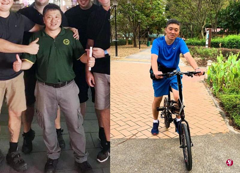 叶清华曾因暴饮暴食引起肥胖和一系列健康问题（左图），但在参与试验并使用nBuddy软件后成功瘦身（右图）。（受访者提供）