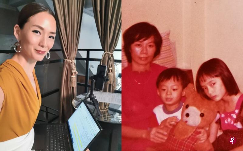 左图：郑秀珍因为自己的童年经历，现在不给儿子压力。右图：郑秀珍（右）和弟弟及妈妈合照。（受访者提供）