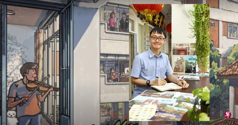 李欣立的作品在面簿上大受欢迎，插画捕抓到国人在阻断措施期间的生活。（取自网络）小图：李欣立是本地插图画家，擅长把组屋入画。（取自网络/档案照）