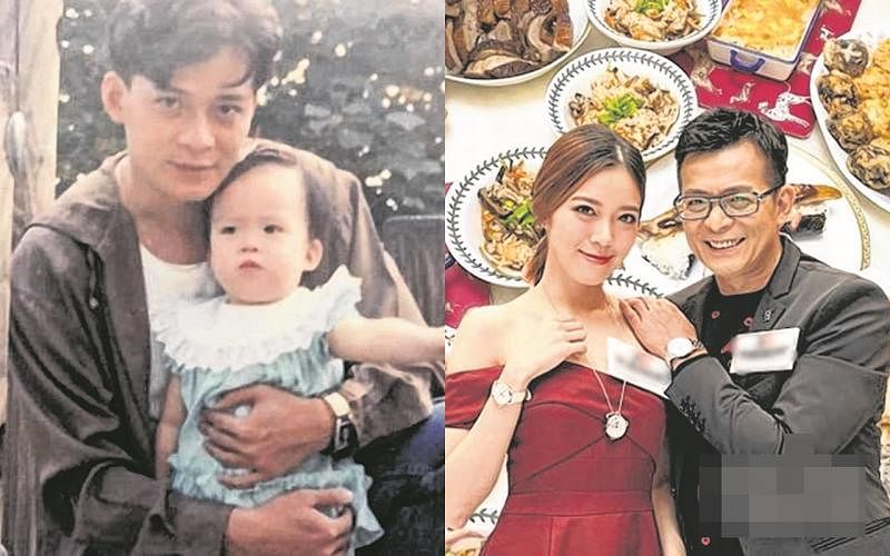 黄芷晴亲自下厨，为父亲黄日华煮了一桌美食。左图为她儿时跟爸爸的合照。（互联网）