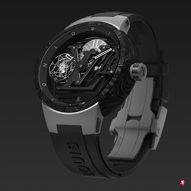 路易威登镂空陀飞轮Tambour Curve Flying Tourbillon Poincon de Geneve。（商家提供）