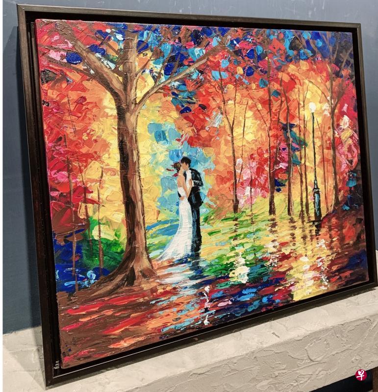 潘嘉丽亲自作画，她说“送给新婚的我们”。（受访者提供）