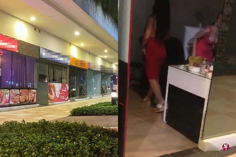 高文一带的综合项目公寓楼下有数家非法按摩院，被指成了红灯区；那里有不少艳女，个个衣着性感暴露。（读者提供）