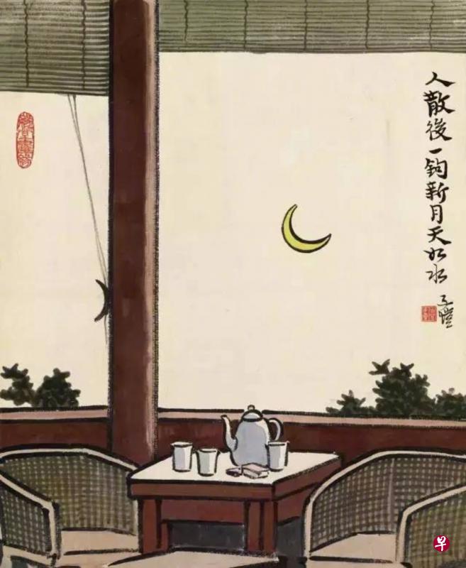 丰子恺最令人玩味的茶境是“人散后，一钩新月天如水”。（互联网）