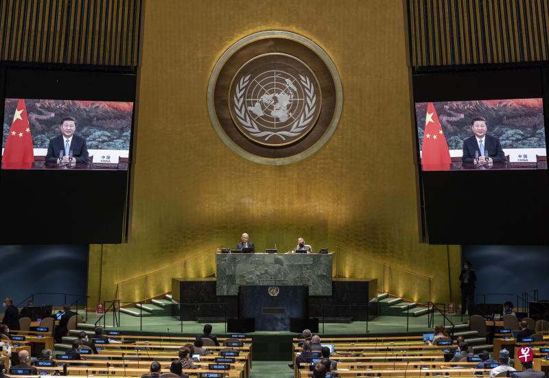 9月22日，中国国家主席习近平在第七十五届联合国大会一般性辩论上发表重要讲话。（新华社）