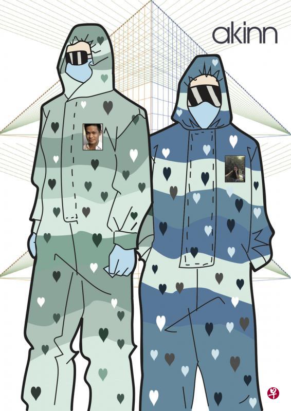服装设计师宋伟杰设计的新防疫制服，为前线工作人员献爱心。