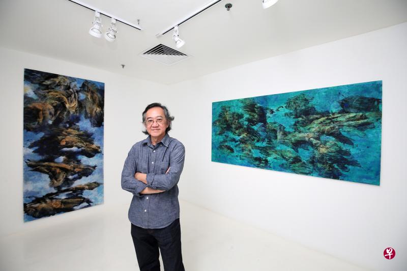 画家胡财和的最新水墨山水画色感更多，左为《天空之城》，右为《琉璃海》。