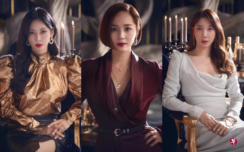 金素妍（左图起）、柳真和李智雅在“Penthouse”飙演技，让人看得过瘾。（One频道提供）