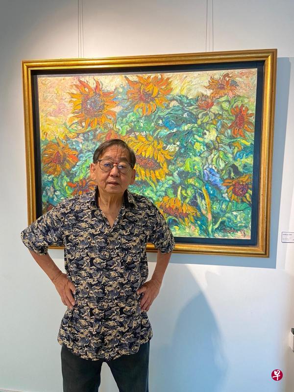 第二代画家许锡勇的“花之圆舞”油画展，展出20几幅作品，以向日葵为主。（主办方提供）
